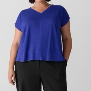 Eileen Fisher Royal Blue Linen Cap Sleeve Tee 1X